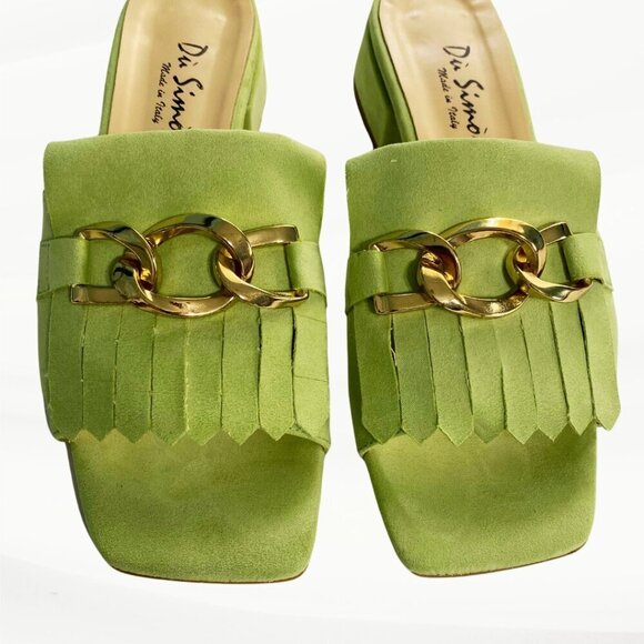 Vera Pelle Green Sandals with Gold Accents - Picture 4 of 12
